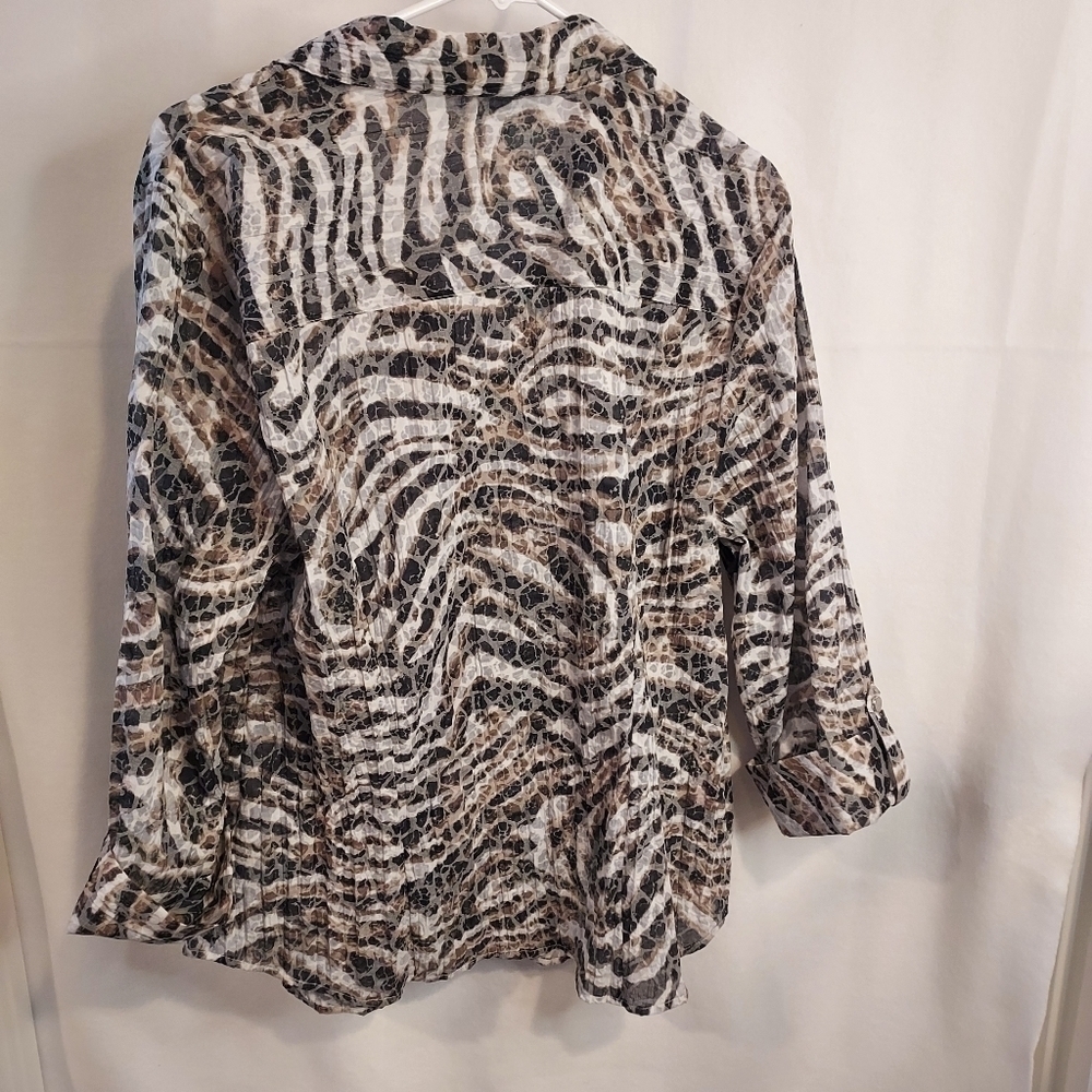 JM COLLECTION Semi Sheer 3/4 Sleeve Sequin Button Top sz 16 - Picture 7 of 12